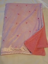 Hudson Baby White Pink Floral Sherpa Baby Blanket EUC