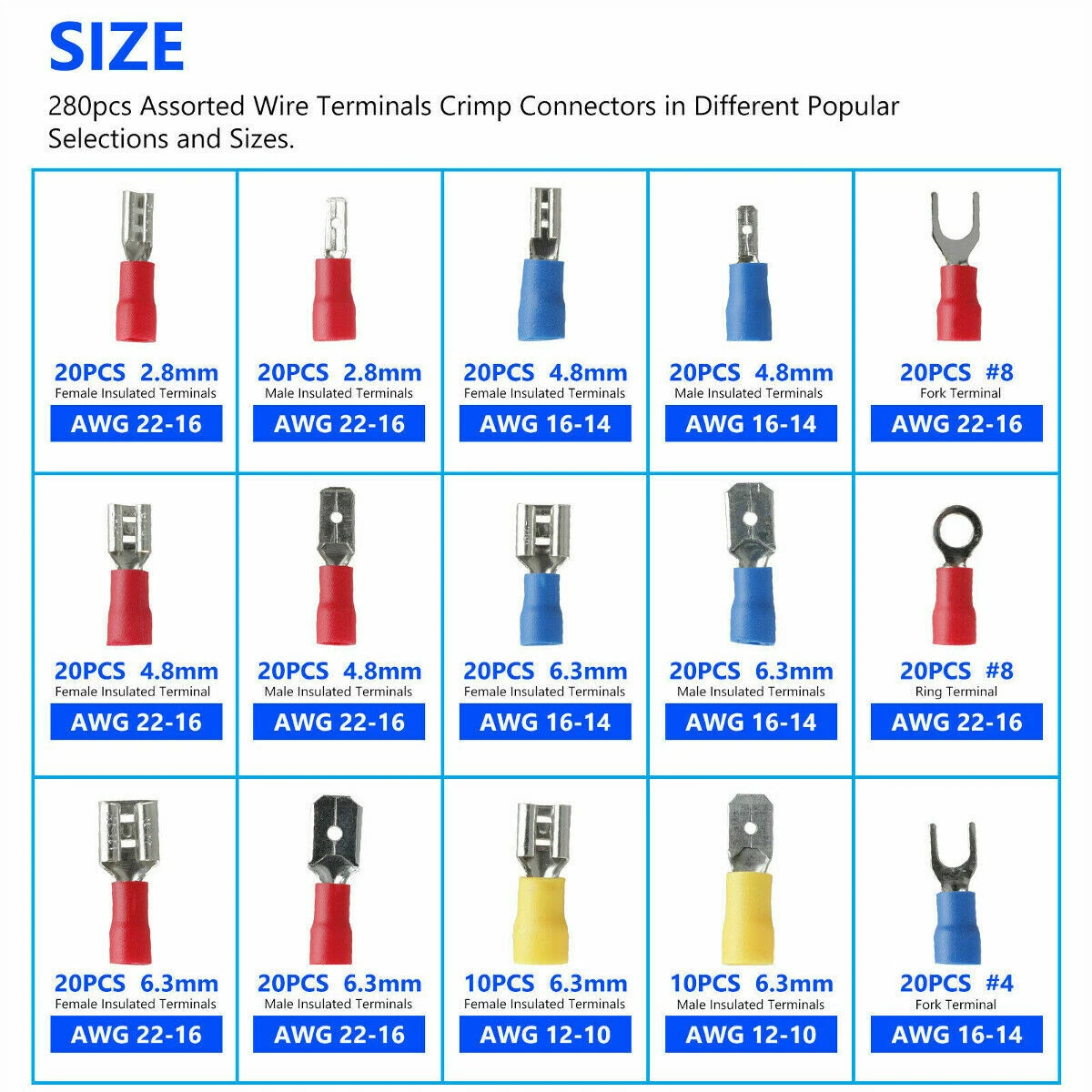 280pcs Crimp Connectors Set, Electrical Terminals Insulated Electrical  Set,Crimp Tool Insulated Cable Terminals Electrical Wire Connectors  Assortment Kit Ring Spade Crimp Terminals : : DIY & Tools