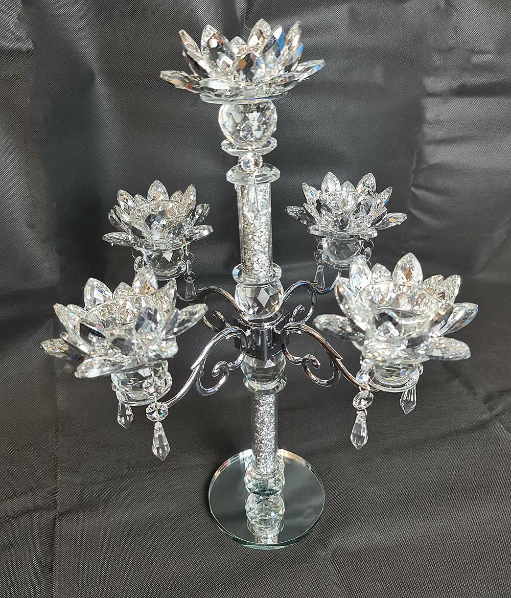 ProTech 5 Tier Branches Crushed Diamond Crystal Candle Holder Silver