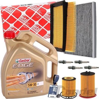FEBI FILTERSET INSPEKTIONSPAKET+CASTROL C3 5W30 ÖL für OPEL CORSA C/D 80+90 PS