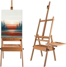 Large Solid Beech Wood Painting Easel with Storage Drawer and Palette (60"~75" H