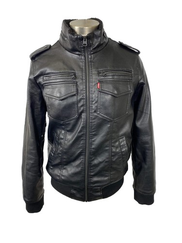 Black Levi Sherpa Lined Leather Jacket Men's Size S