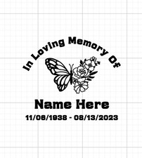 Personalized In Loving Memory Of Vinyl Decal With A Butterfly And Flowers