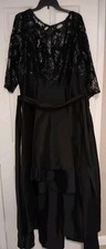  Adrianna Papell Womens Formal Gown, Size 22W, Black, Lace Shoulders  Sleeves