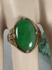 4.51g Antique Art Deco 14k Gold Authentic Jade Ring Chinese, Hallmarked, Size 6.