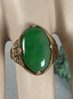 4.51g Antique Art Deco 14k Gold Authentic Jade Ring Chinese Hallmarked Size 6.
