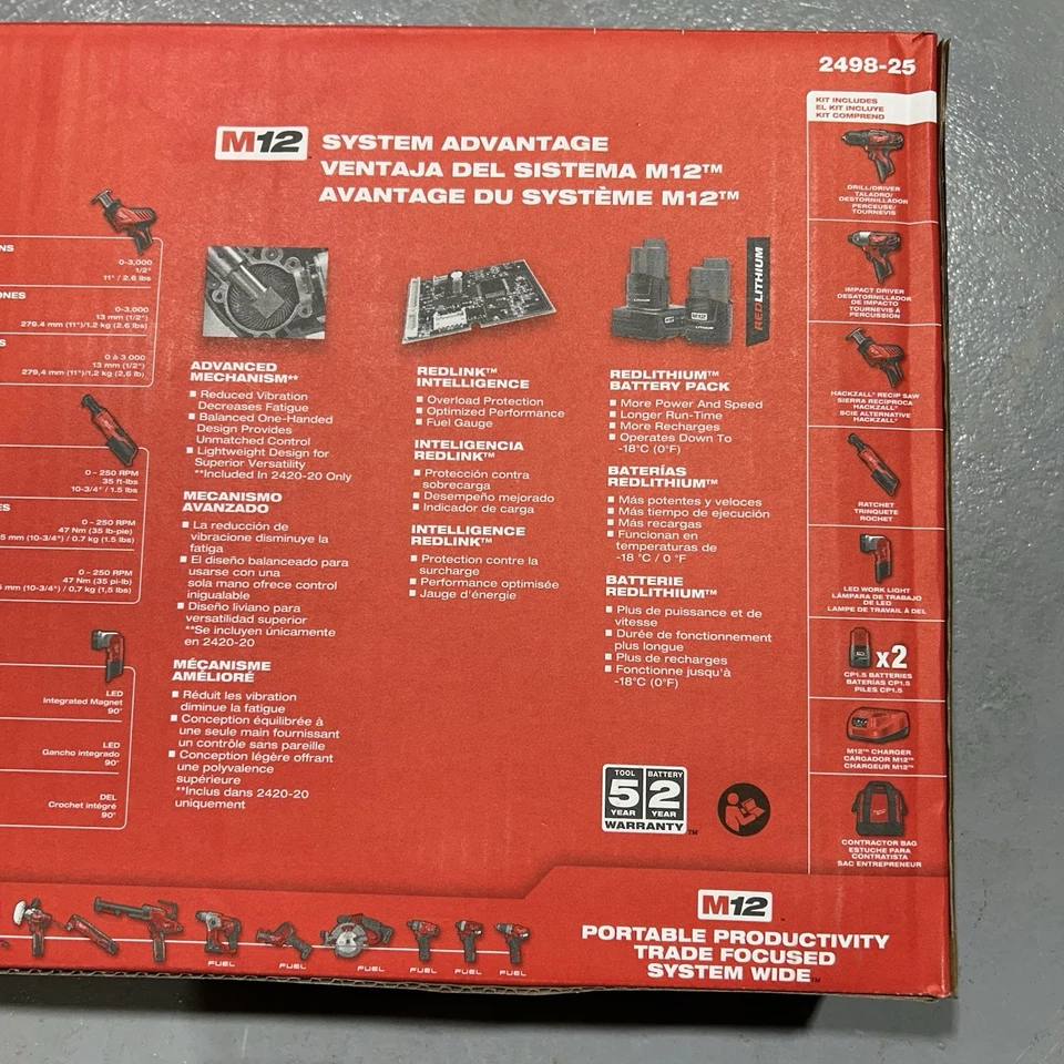 Milwaukee ‎2498-25 12V 5-Piece Cordless Combo Kit - Genuine OEM - Image 4 of 4