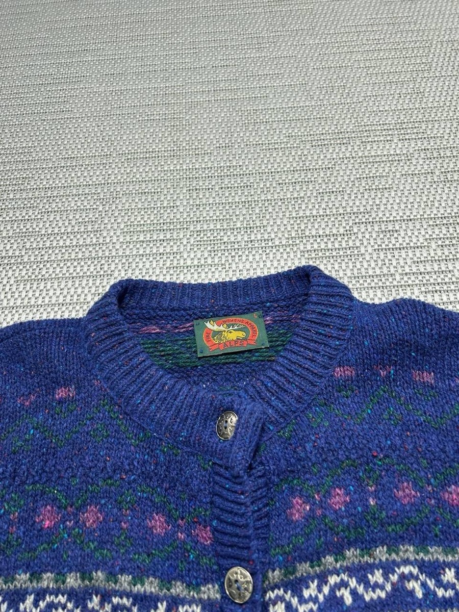 Alps Sweater Womens Large Blue Pink Green Floral Wool Knit