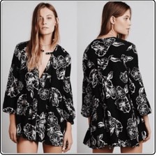 Women’s Free People Onxy Combo Floral Mini Dress Black Medium New