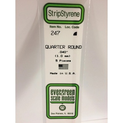 Evergreen 247 Styrene Plastic Quarter Round 0.040'' x 14'' (5)