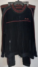 Sean John Two Piece Velour Tracksuit, Black with Red Trim, Size 3XL