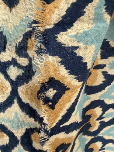 J.McLaughlin Neu Schilf Schal Navy/Beige/Hellblau Ikat Wolle Leicht - Bild 11 von 13