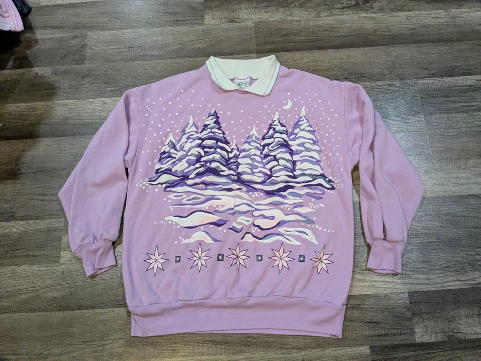 Sudadera Vintage Haband Puff Pintura Navidad Invierno Talla S Púrpura Hecha en Estados Unidos  Foto 2 de 4