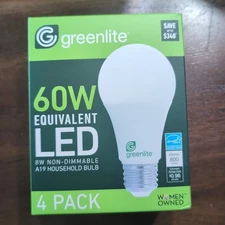 LED 4 PackGreenlite 9W 60W Equivalent Light Bulbs 3000K Energy Star NEW