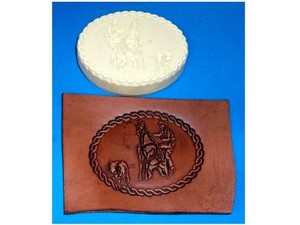 Rodeo Calf Roper Oval Leather Emboss Plate 3 1/4" x 2 1/2"
