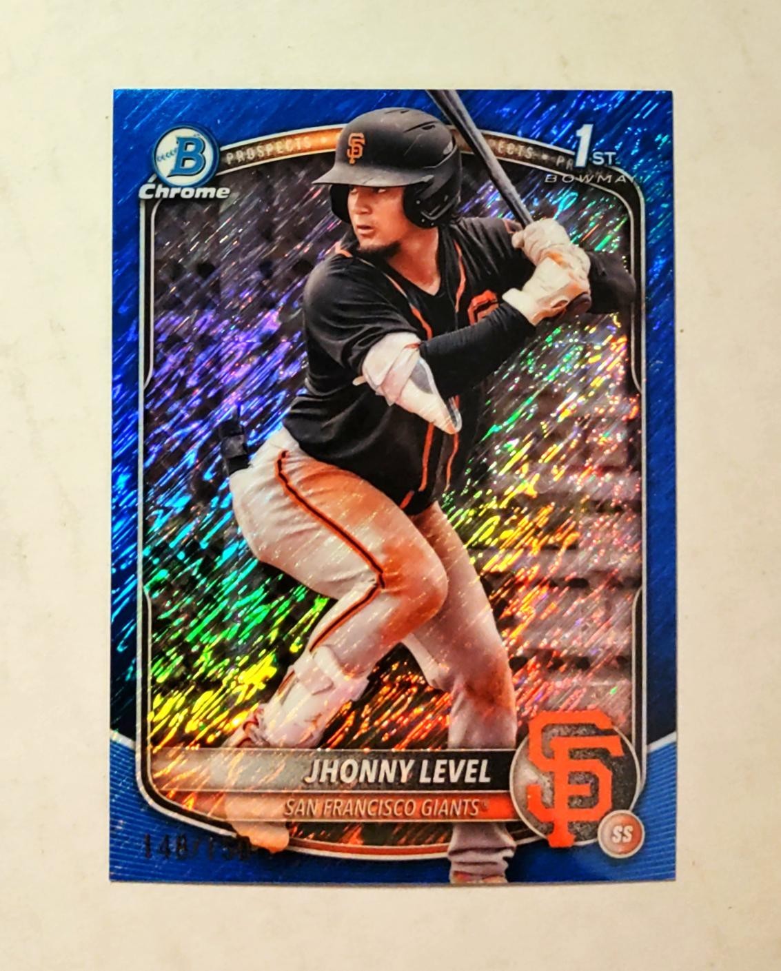 Jhonny Level 2025 1st Bowman Chrome BLUE Shimmer REFRACTOR 148/150 Giants RC z6