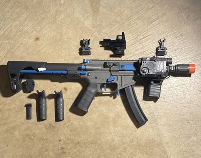 King Arms PDW 9mm SBR Airsoft Rifle, Red Dot Sight , 2 Mags, PEQ 15, Foregrip