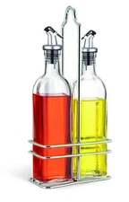 Oil and Vinegar Bottle Cruet Set with Wire Caddy