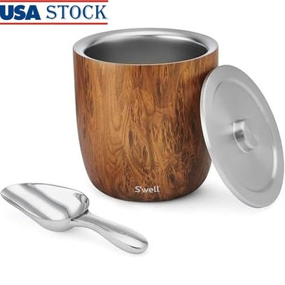Triple Layer Insulated Ice Bucket W/ Tongs & Scoop Stainless Steel Durable New