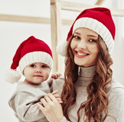 Eltern-Kind-Weihnachtsmütze Single Ball Baby Mutter warme Strickmütze MaMa V3E7