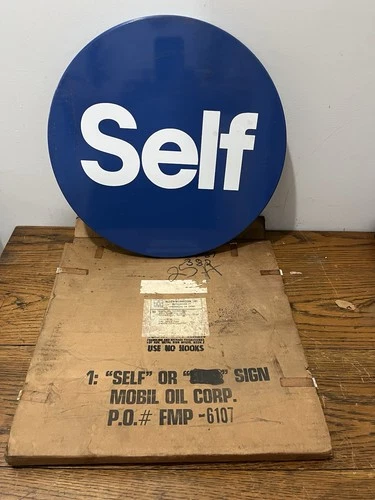 Vintage 1980s-90s Mobil Gas Station Self Serve Sign NOS