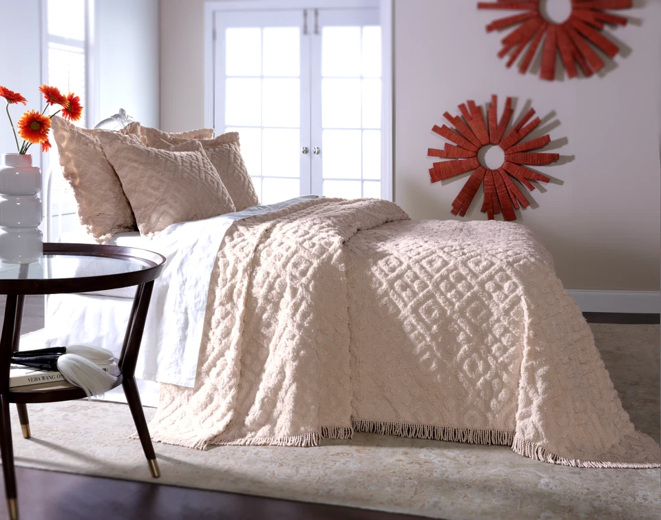 DIAMOND TUFTED CHENILLE BEDSPREAD 100% COTTON - Image 2 of 2