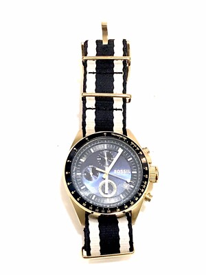 FOSSIL Chronograph Watch Men 10 ATM All Stainless Steel Navy Blue 