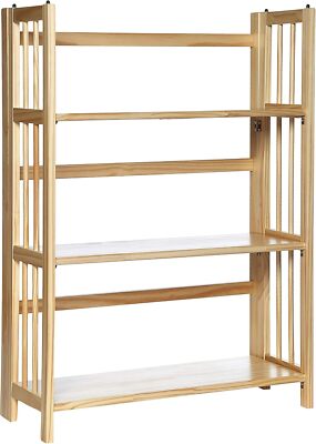 3-Shelf Folding Stackable Bookcase (27.5'' Wide)-Natural