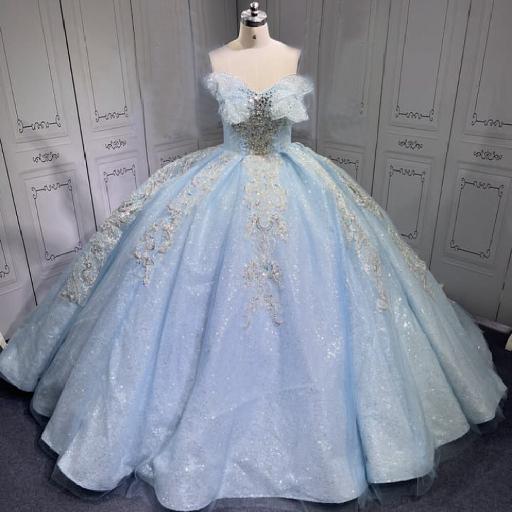 3D Butterfly Quinceanera Dresses Sweet 16 Shiny Glitter Pageant Prom Ball Gown