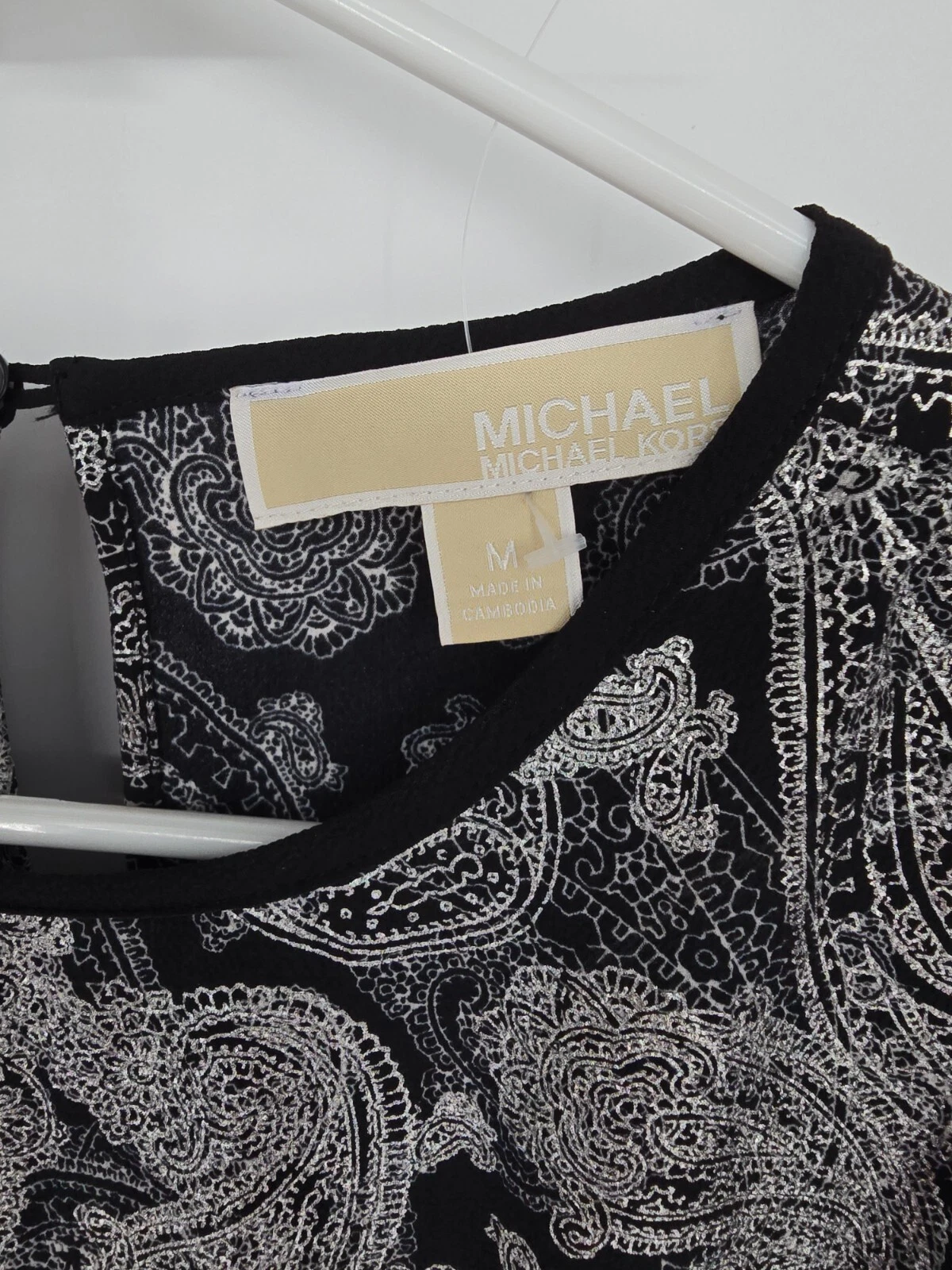 Abito medio Michael Kors foil paisley manica lunga balza paisley nuovo senza etichette