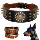 Luxury Studded Genuine Leather Dog Collar for Large Breed Doberman Pit Bull L XL