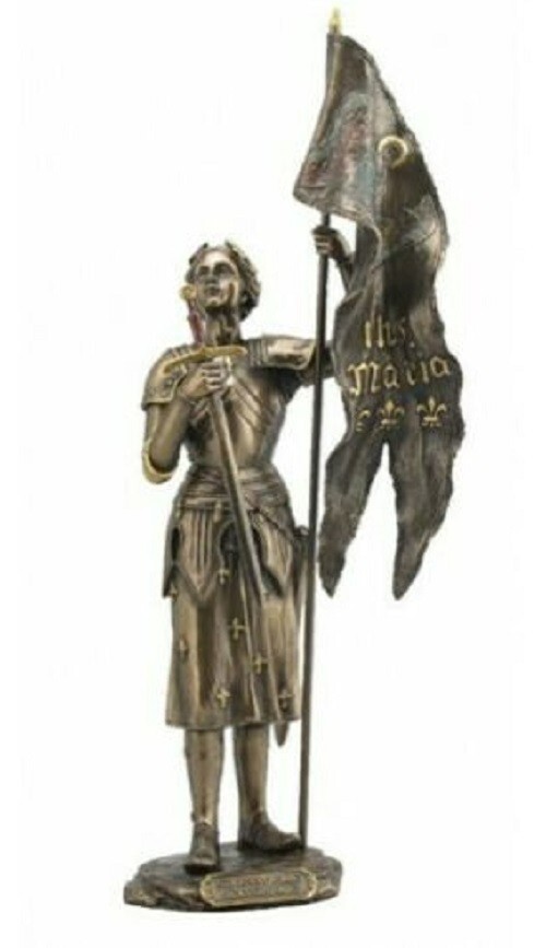 Sculpture Jeanne d'Arc au Sacre effet bronze antique, idée cadeau culturel pour passionné