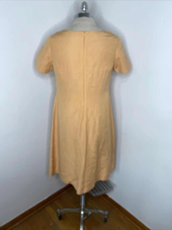 Laura Ashley Dress Sz US 10 UK 14 Silk Linen Peach Short Sleeve Midi Square Neck - Image 4 of 4
