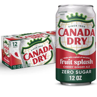 Fruit Splash Cherry Ginger Ale Zero Sugar Soda, 12 Fl Oz Cans, 12 Pack