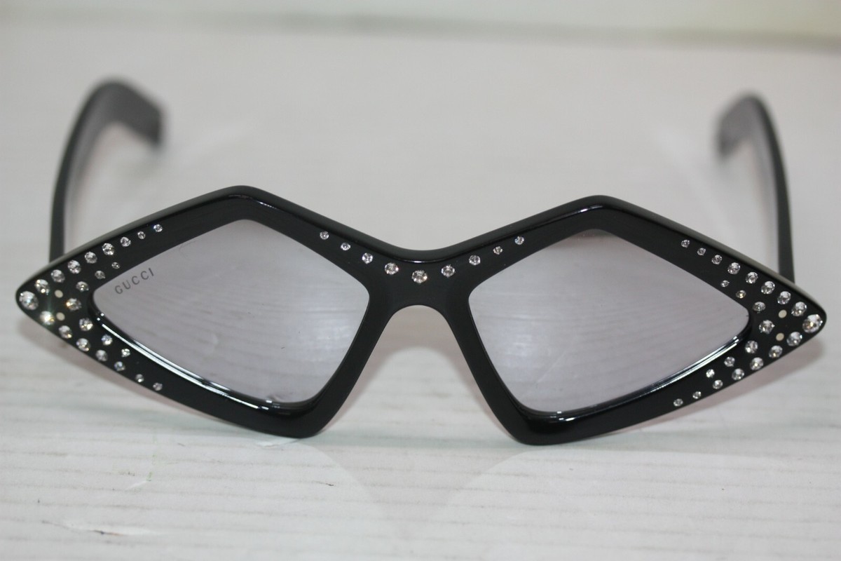 Gucci Geometric Sunglasses W Silver Stud Accents Acetate Plastica GG0496S 004 GUCCI GG0496S 004 Shiny Black Geometric Crystal Women main image 3
