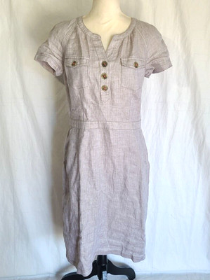 New W/Tags Boden Gray Chevron 100% Linen Sheath Dress US 8L UK 12L