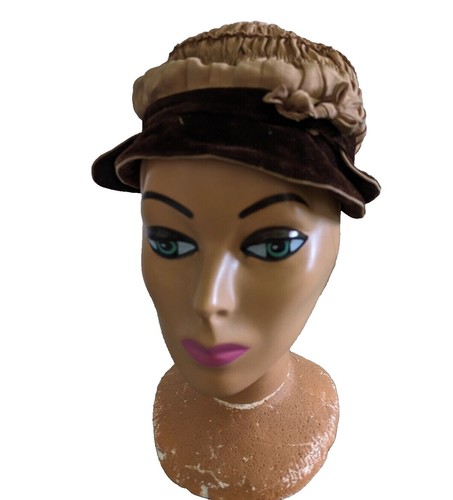 Vtg Marion Valle NY Pink Mohair? Brown Velvet Cloche Hat  display picture 1