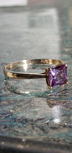 Alexandrit Labcreated Prinzessin Schnitt Solitär Ring 10kt einfarbig gelbgold - Bild 3 von 12