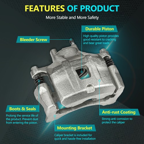 Pair 2 Front Brake Caliper w/ Bracket for Chrysler 200 Dodge Jeep Patriot 07-17 - Picture 3 of 10
