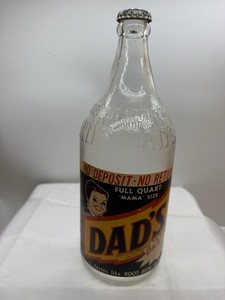 Dad's Root Beer "Mama" quart size clear emb paper label bottle w/cap Chicago