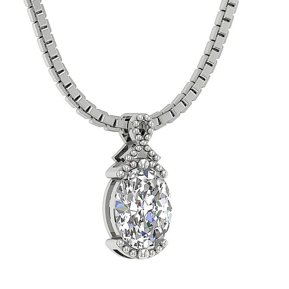 Oval Cut Diamond VS IJ 1.02Ct Fashion Pendant Necklace Semi Bezel 14K Solid Gold - Image 2 of 4