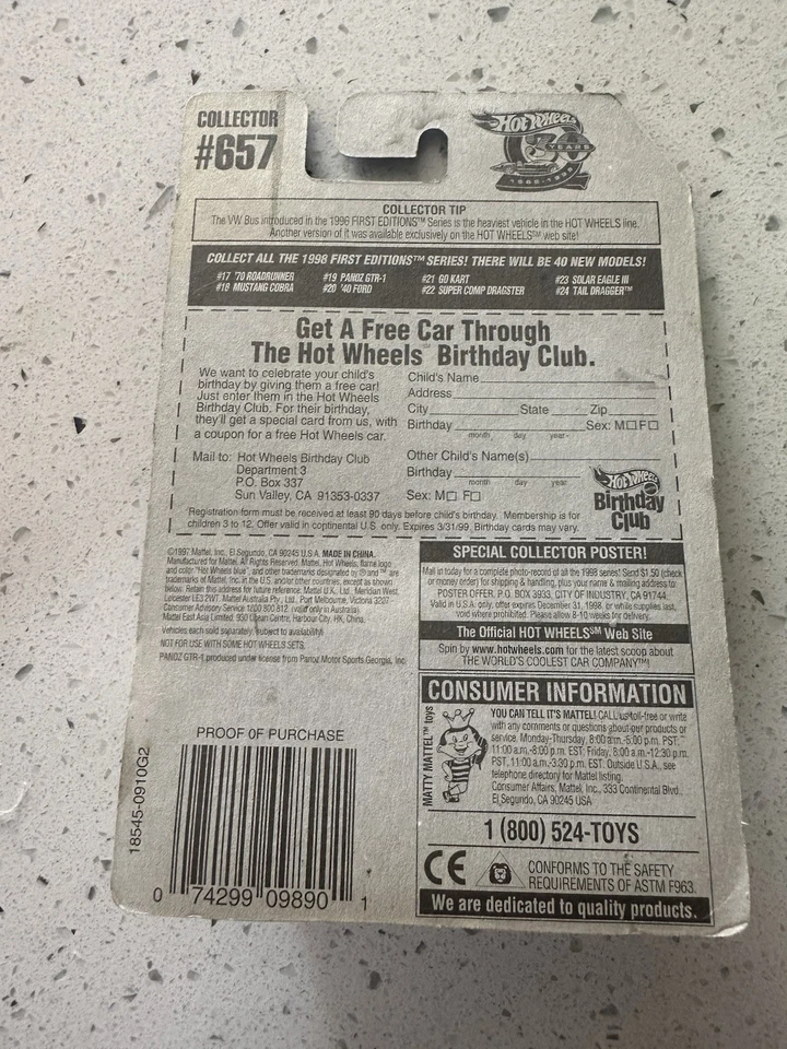 1998 Hot Wheels #657 First Edition #19 Panoz GTR-1 black interior - Image 3 of 3