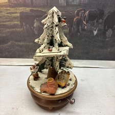 Vtg ANRI Wood CHRISTMAS TREE Nativity Thorens Swiss Movement Rotating Music Box