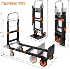 3 in 1 Folding Hand Truck Dolly, 660lb Capacity Convertible Hand Truck Dolly Car