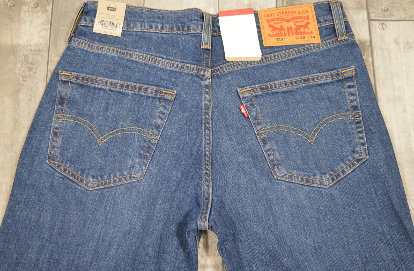 Men's Levi's 511 Slim Mid Blue Denim Red Tab Jeans W32 L34 RRP £90 image 4