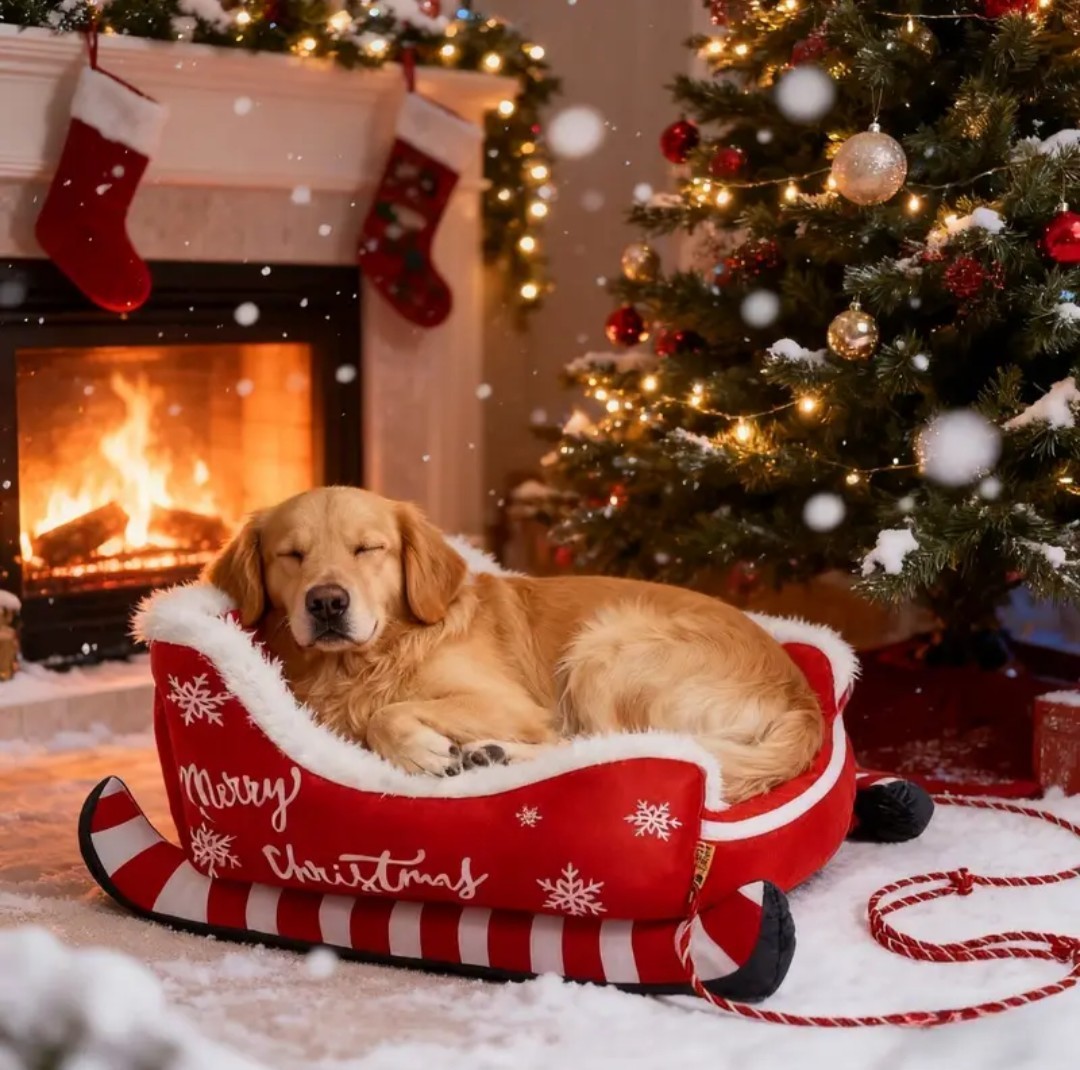 Cuccia Slitta Natalizia per Cani - Letto Invernale Morbido e Lavabile