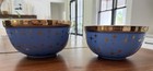 Vtg halls superior quality kitchenware Blue Gold Starburst Nesting Bowls (2)
