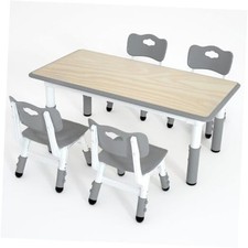 Kids Table and 4 Chairs Set  Height Adjustable Children Table  4chairs Grey