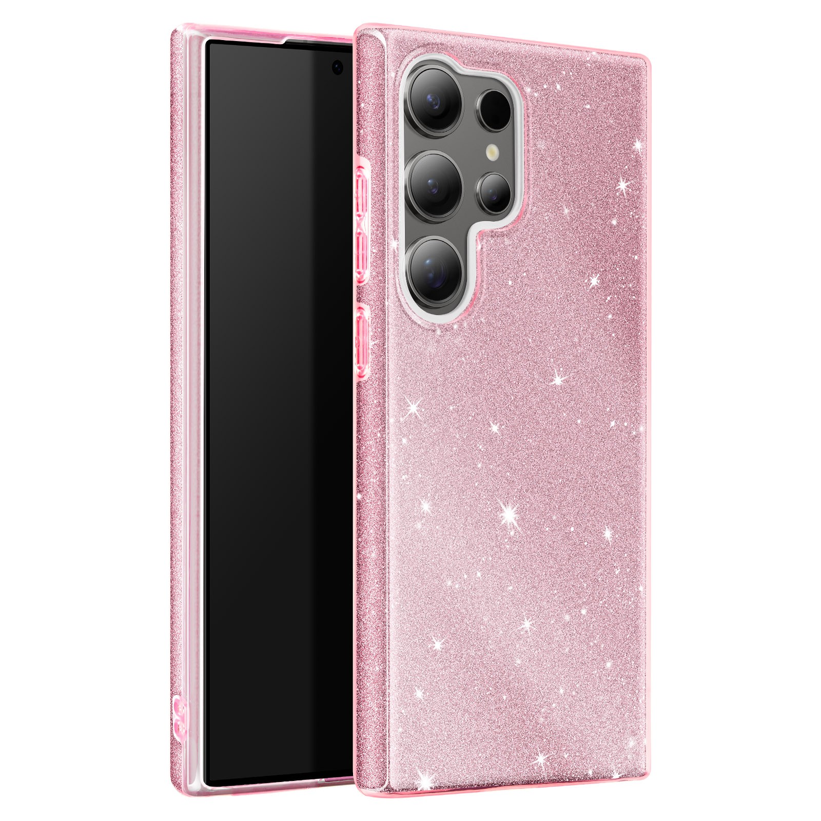 Coque Galaxy S24 anti-choc en silicone mince rose paillettes