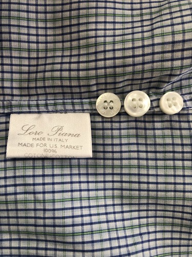 Camisa Loro Piana Para Hombre Talla 16.5 Azul Verde Cuadros Italia Abotonada Manga Larga - Imagen 12 de 16